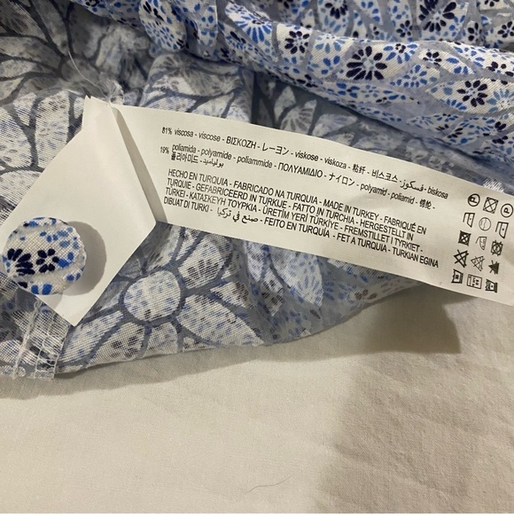 Zara Puff Sleeve Organza  Button
Down Blue floral see through Blouse S - Picture 6 of 7